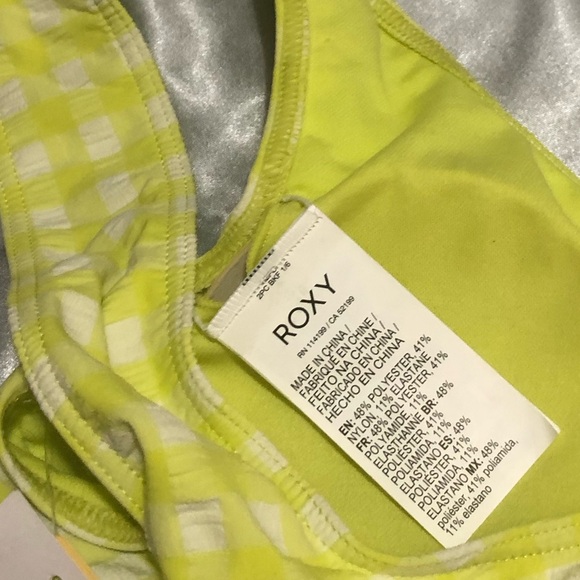 AS IS: Large Roxy Plaid Lime Green/Neon Yellow Bikini Swimsuit Top - Picture 4 of 4